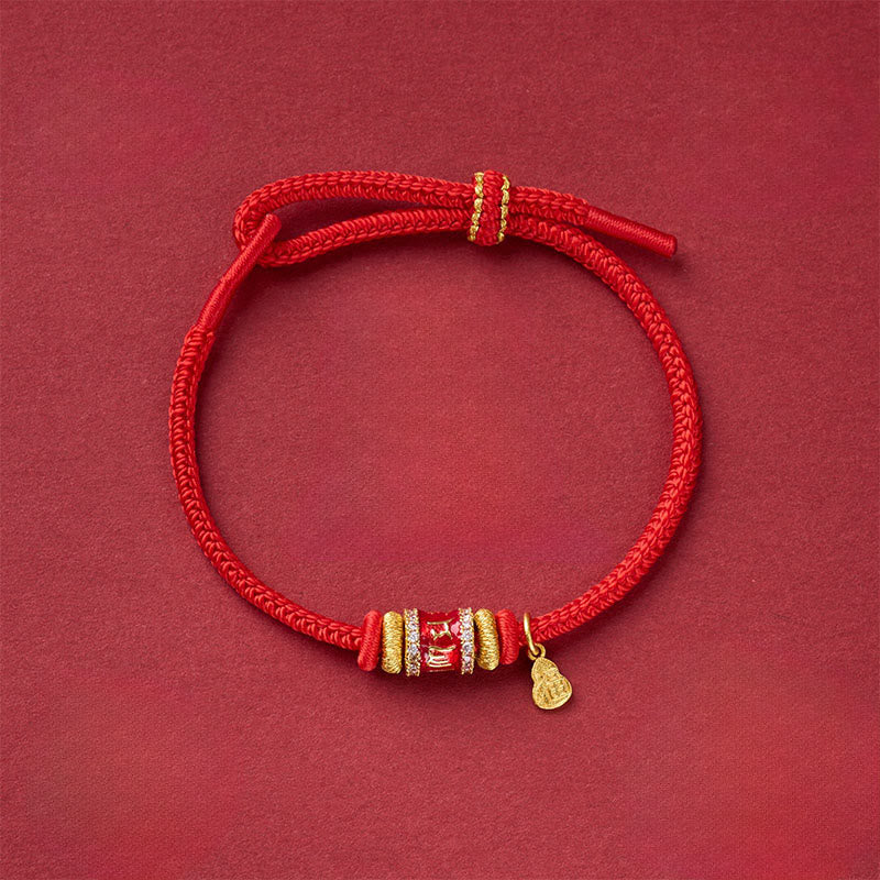 Om Mani Padme Hum Fu Character Copper Red String Luck Bracelet