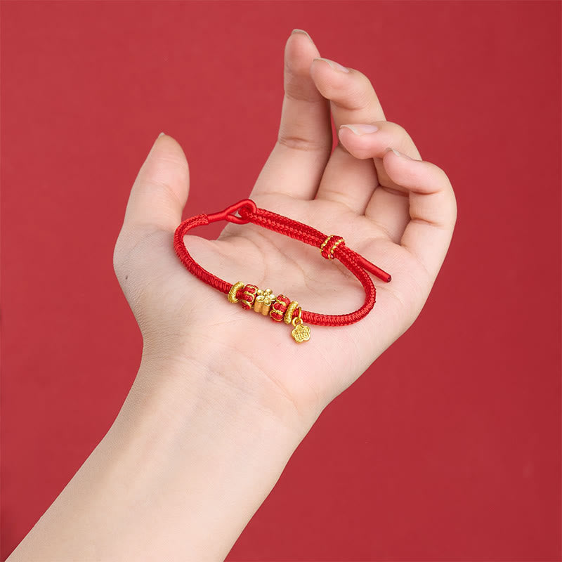 Om Mani Padme Hum Fu Character Copper Red String Luck Bracelet