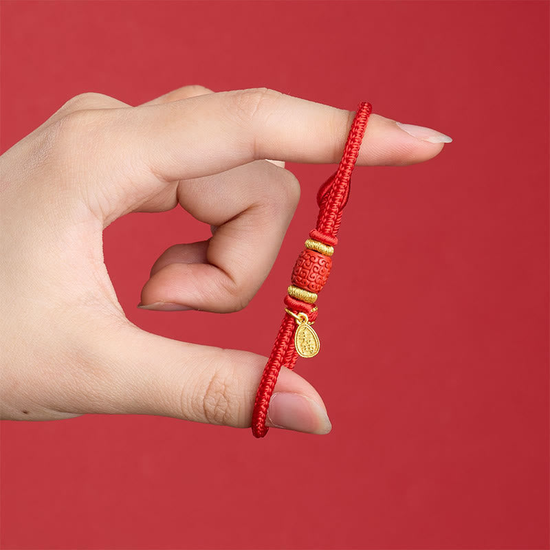 Om Mani Padme Hum Fu Character Copper Red String Luck Bracelet