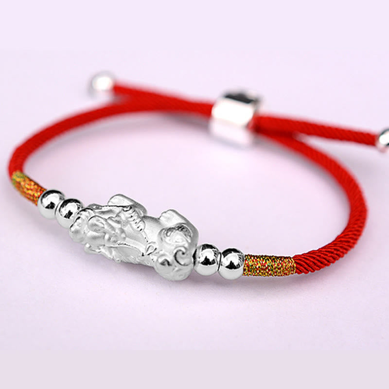 24K Gold-Plated PiXiu Luck Red String Bracelet