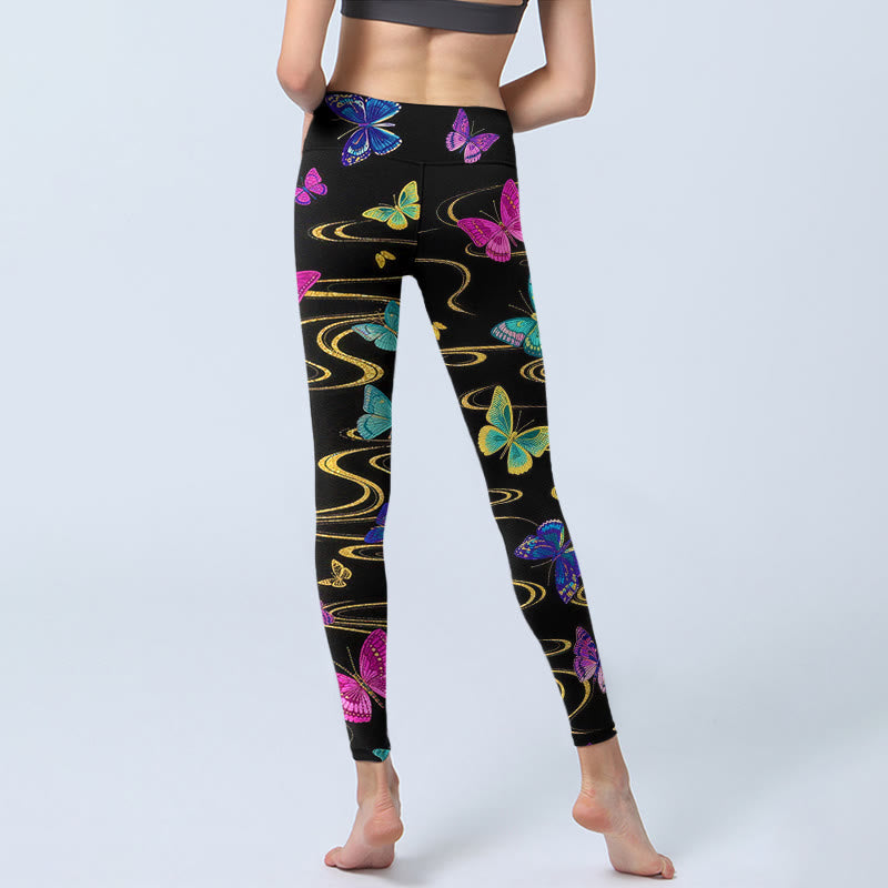 Gorgeous High Contrast Butterfly Pattern Print Gym Leggings Women's Yoga Pants