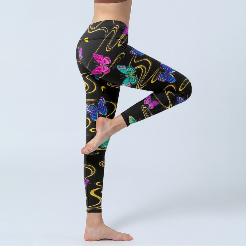 Gorgeous High Contrast Butterfly Pattern Print Gym Leggings Women's Yoga Pants