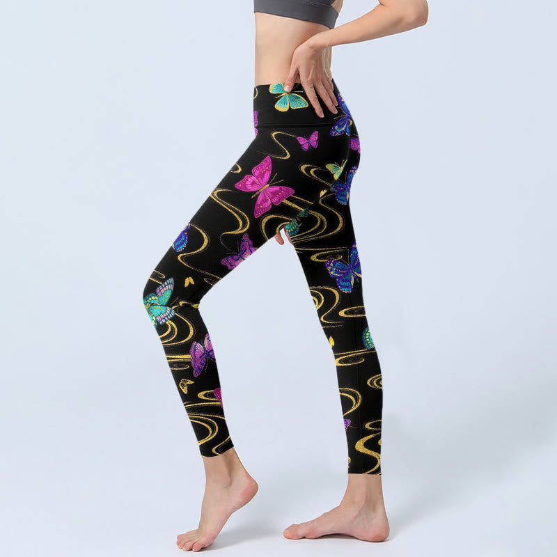 Gorgeous High Contrast Butterfly Pattern Print Gym Leggings Women's Yoga Pants