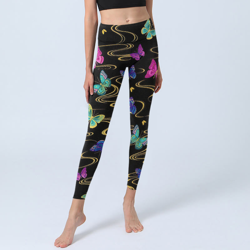 Gorgeous High Contrast Butterfly Pattern Print Gym Leggings Women's Yoga Pants