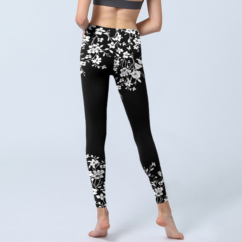 Gorgeous Minimalist Style Flower Pattern Print Gym Leggings Women's Yoga Pants
