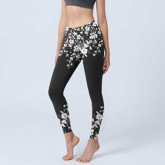 Gorgeous Minimalist Style Flower Pattern Print Gym Leggings Women's Yoga Pants