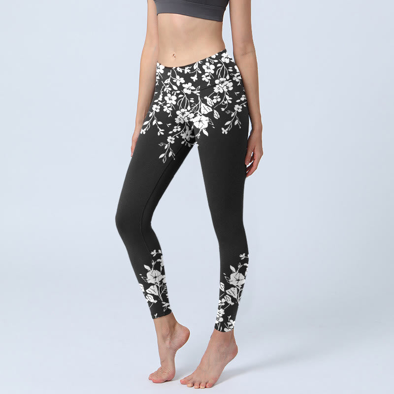 Gorgeous Minimalist Style Flower Pattern Print Gym Leggings Women's Yoga Pants