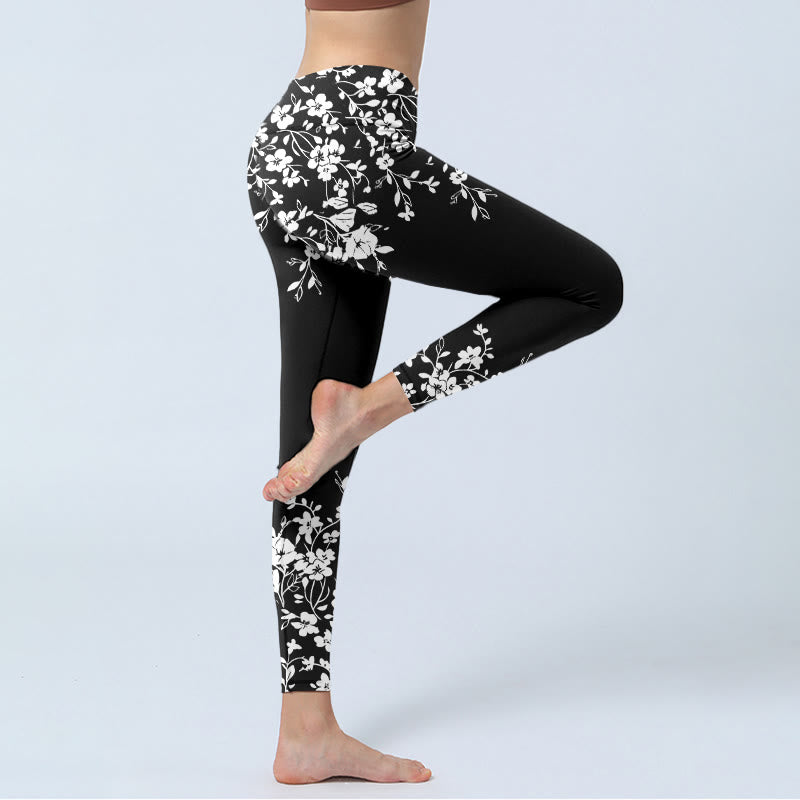 Gorgeous Minimalist Style Flower Pattern Print Gym Leggings Women's Yoga Pants