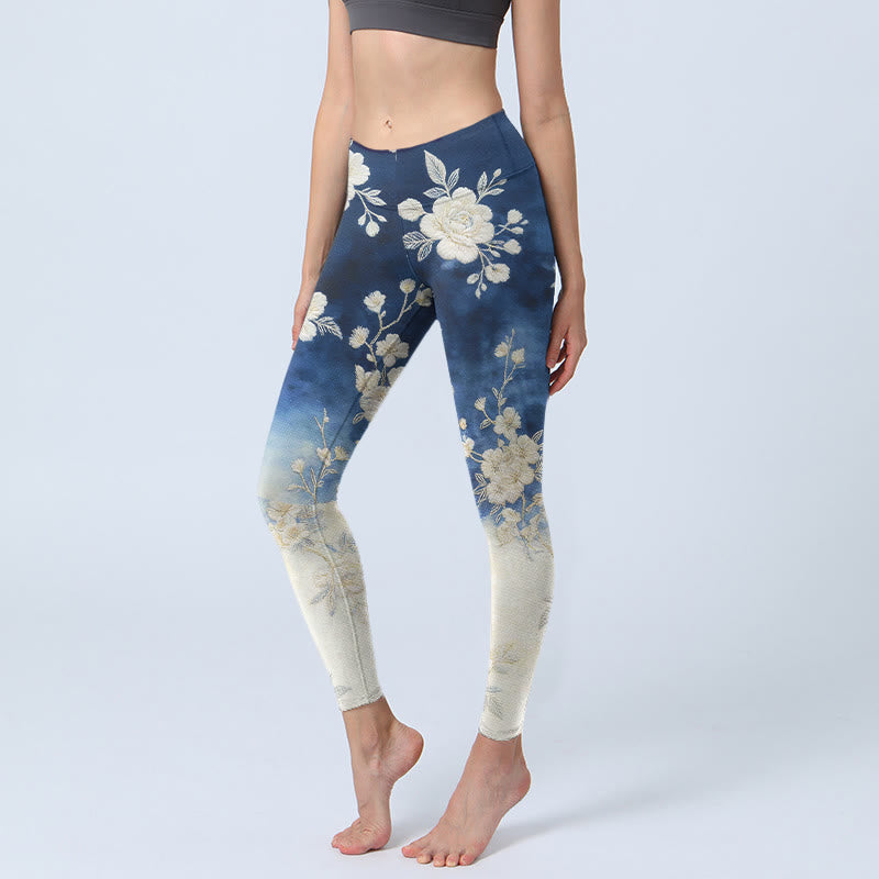 Elegant Refined Flower Pattern Print Gym Leggings Women's Yoga Pants