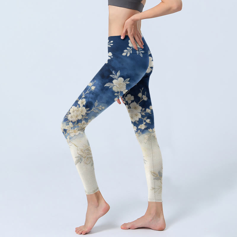 Elegant Refined Flower Pattern Print Gym Leggings Women's Yoga Pants