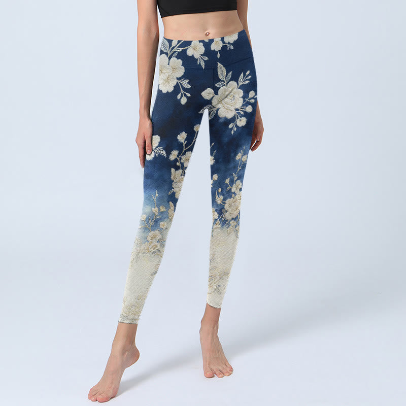 Elegant Refined Flower Pattern Print Gym Leggings Women's Yoga Pants