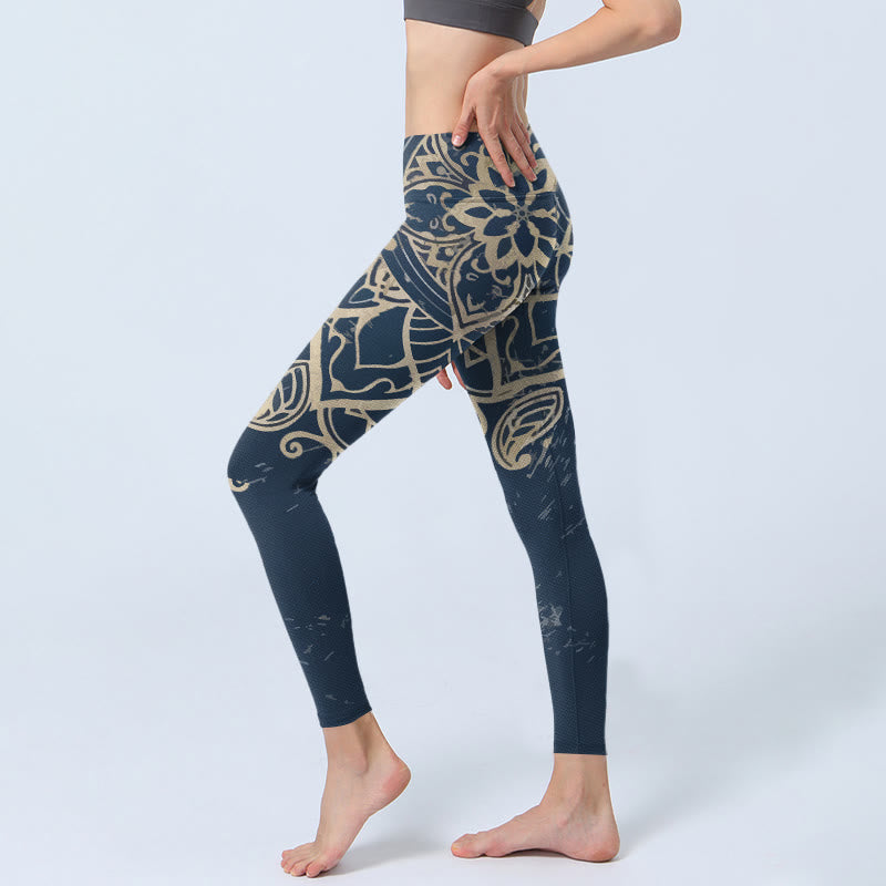 Retro Mandala Pattern Print Gym Leggings Women's Yoga Pants