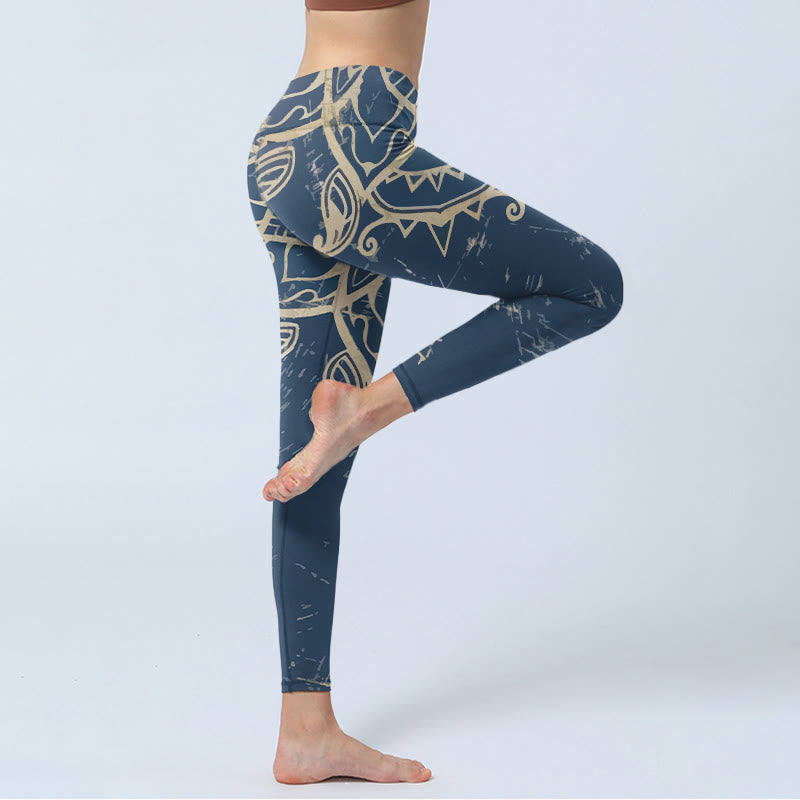 Retro Mandala Pattern Print Gym Leggings Women's Yoga Pants