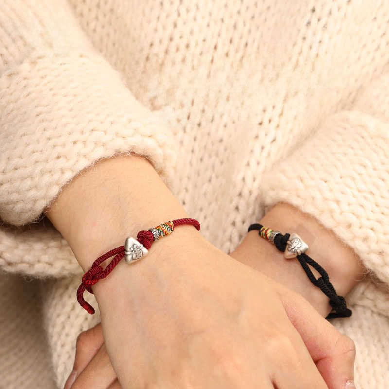 999 Sterling Silver Fu Character Zongzi Fortune Luck Rope Bracelet