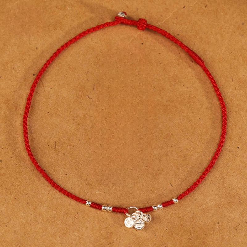 Handcrafted 925 Sterling Silver Copper Coins Design Protection Strength Ultra-Thin Bracelet Anklet