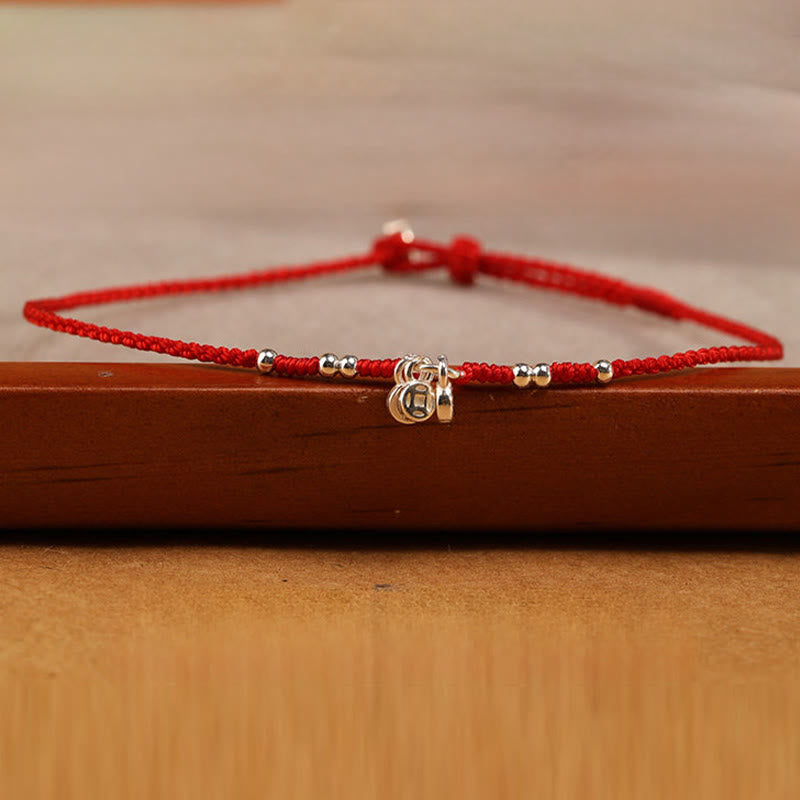 Handcrafted 925 Sterling Silver Copper Coins Design Protection Strength Ultra-Thin Bracelet Anklet