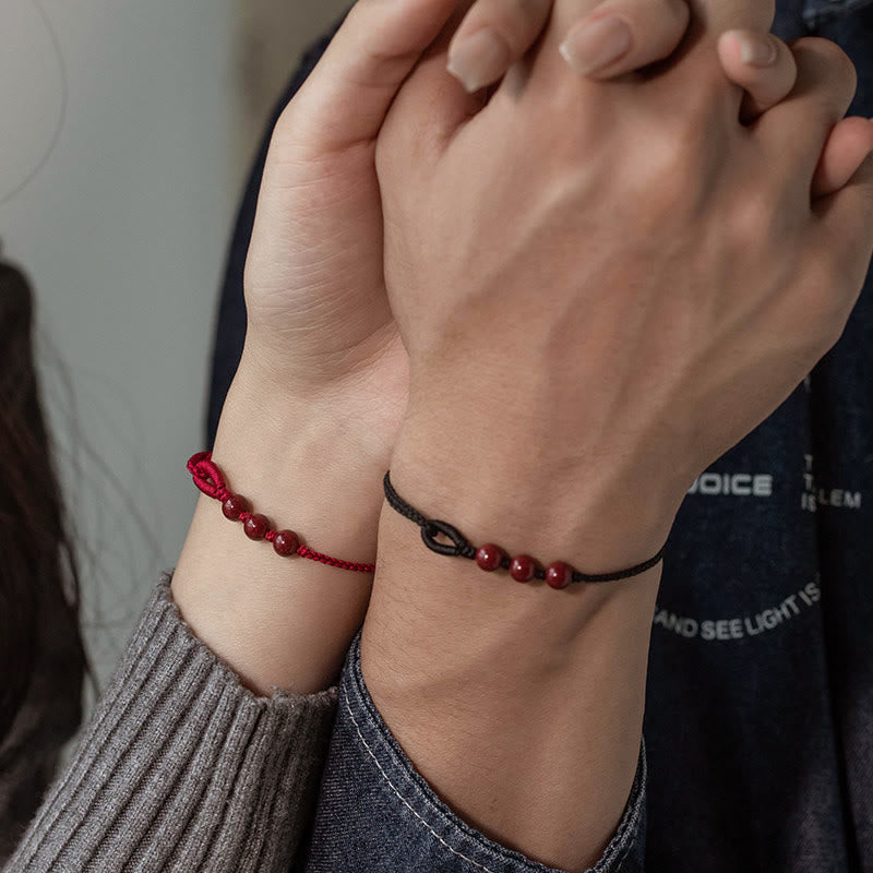 Handmade Cinnabar Beads Calm Blessing Braided Rope Bracelet