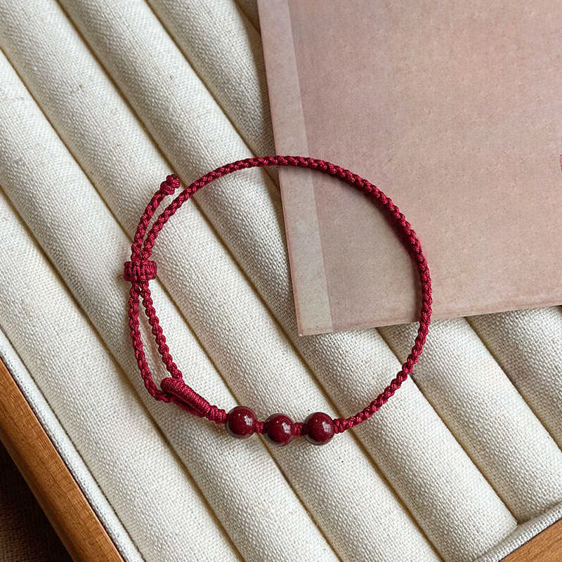 Handmade Cinnabar Beads Calm Blessing Braided Rope Bracelet