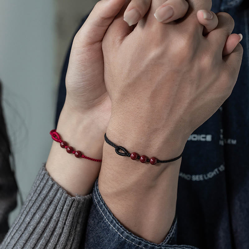 Handmade Cinnabar Beads Calm Blessing Braided Rope Bracelet