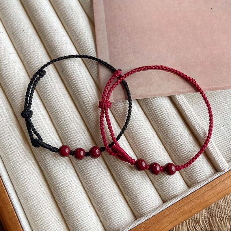Handmade Cinnabar Beads Calm Blessing Braided Rope Bracelet