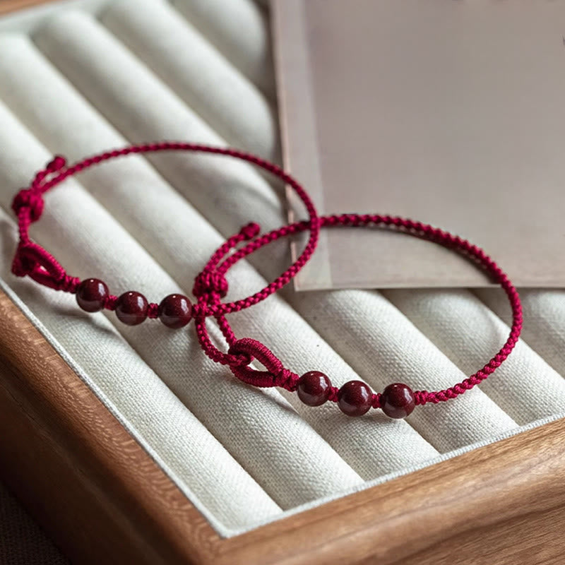 Handmade Cinnabar Beads Calm Blessing Braided Rope Bracelet