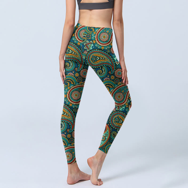 Retro Paisley Pattern Print Gym Leggings Women's Yoga Pants