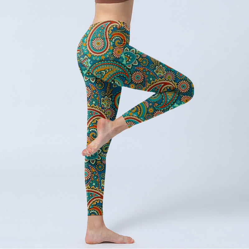 Retro Paisley Pattern Print Gym Leggings Women's Yoga Pants