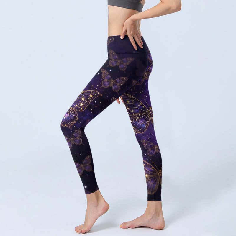 Romantic Style Butterfly Pattern Print Gym Leggings Women's Yoga Pants