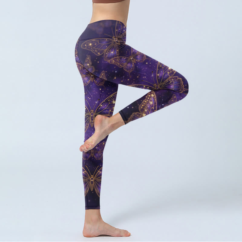 Romantic Style Butterfly Pattern Print Gym Leggings Women's Yoga Pants