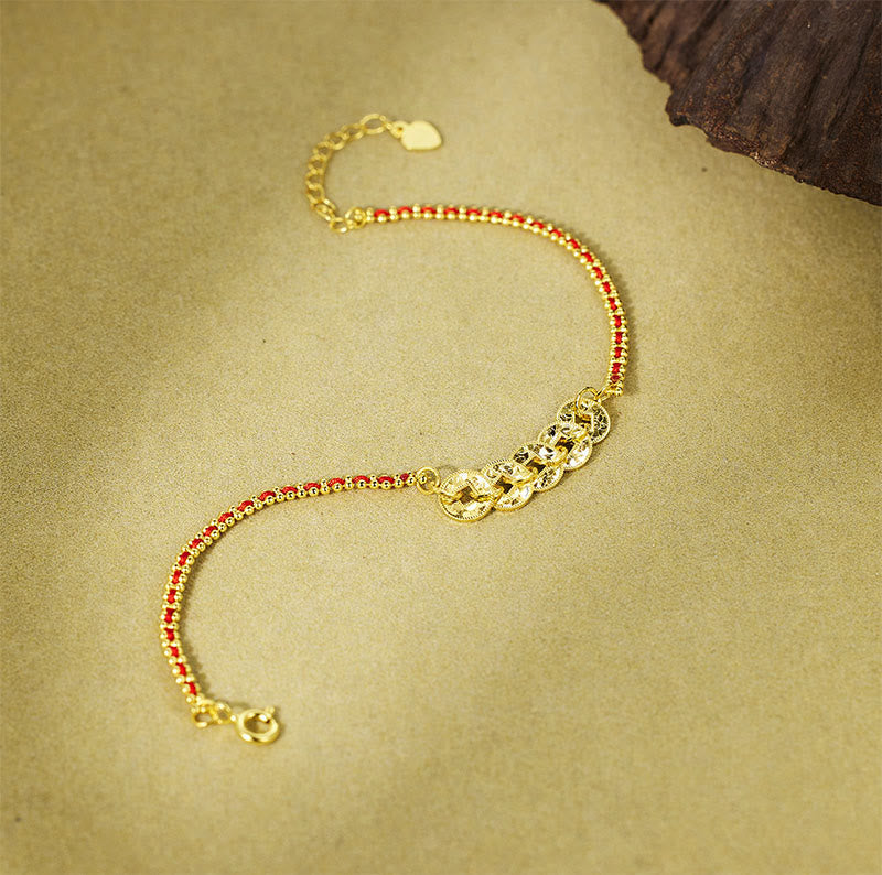 925 Sterling Silver Five-Emperor Coins Red String Balance Bracelet