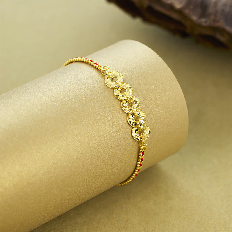 925 Sterling Silver Five-Emperor Coins Red String Balance Bracelet