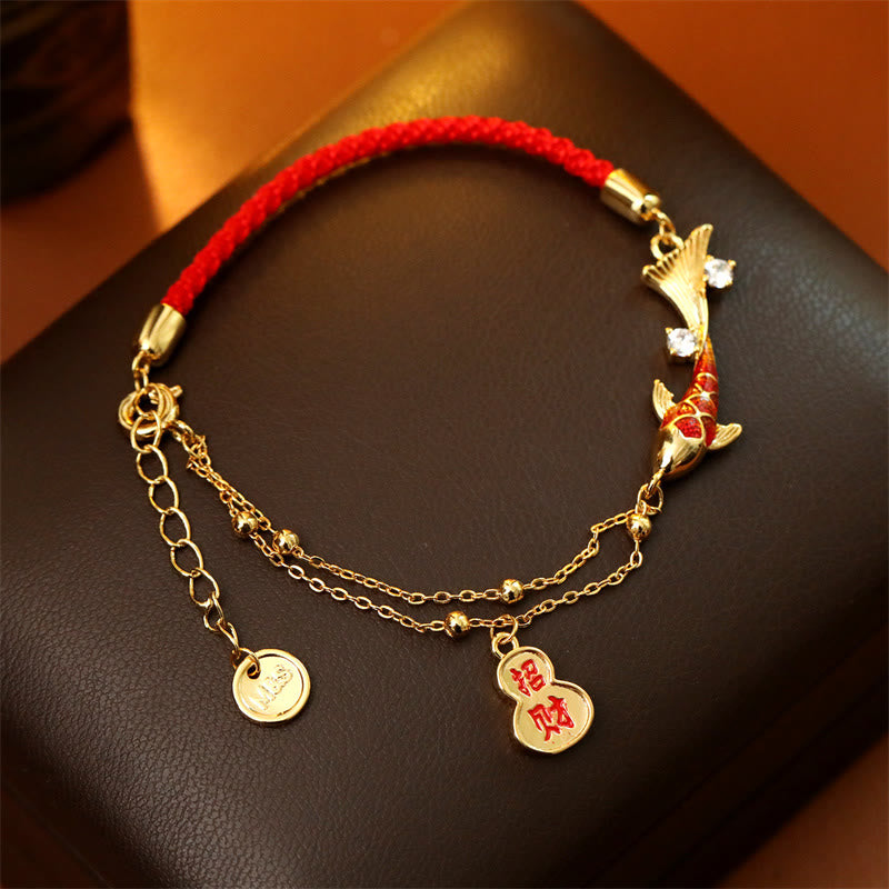 Koi Fish Attract Wealth Gourd Charm Design Red String Luck Bracelet