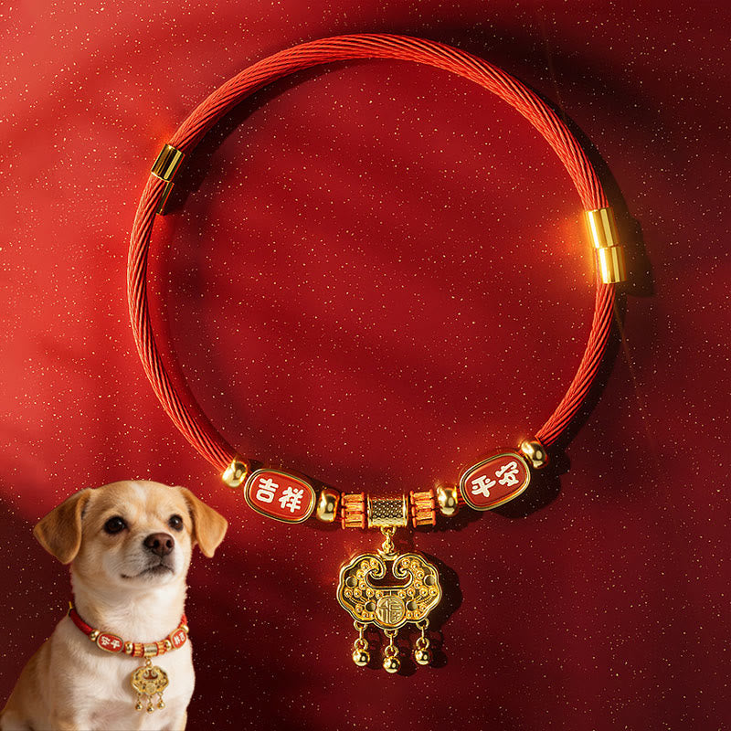 Red String Bead Fu Character Luck Adjustable Cats Dogs Pet Collar