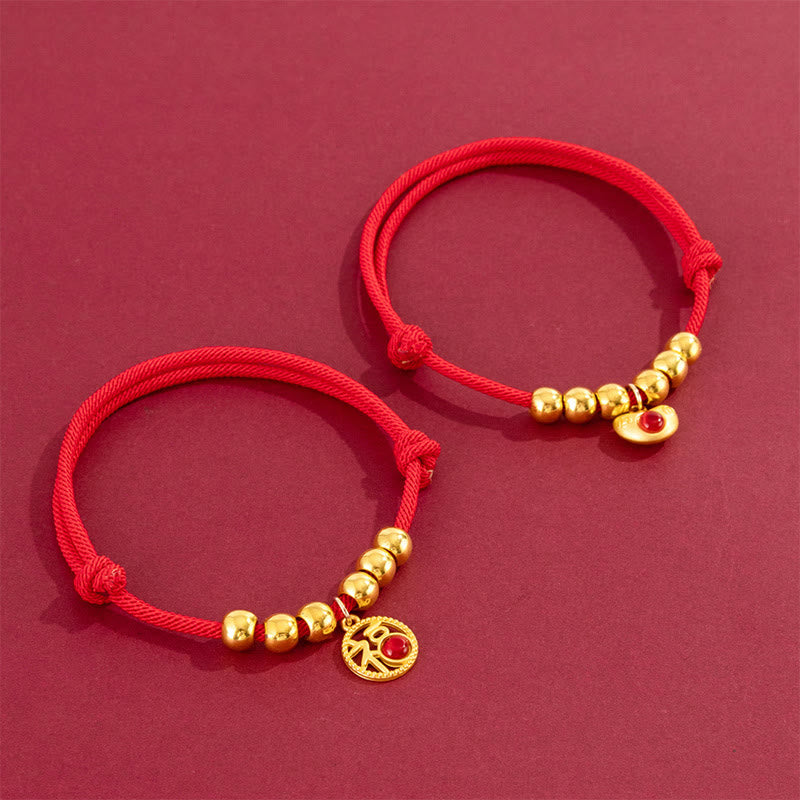 Red String Bead Yuanbao Fu Character Protection Adjustable Cats Dogs Pet Collar