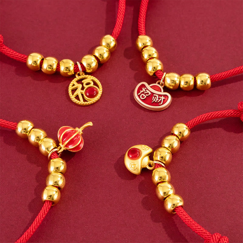 Red String Bead Yuanbao Fu Character Protection Adjustable Cats Dogs Pet Collar