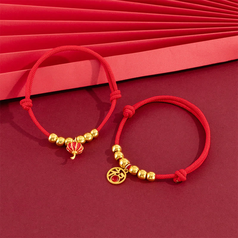 Red String Bead Yuanbao Fu Character Protection Adjustable Cats Dogs Pet Collar