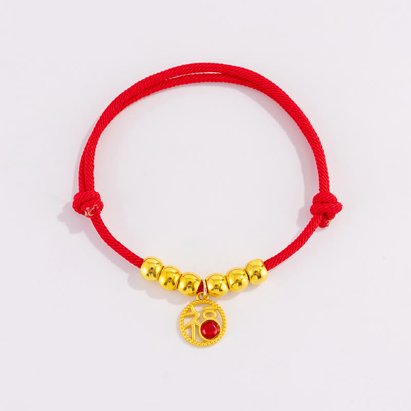 Red String Bead Yuanbao Fu Character Protection Adjustable Cats Dogs Pet Collar