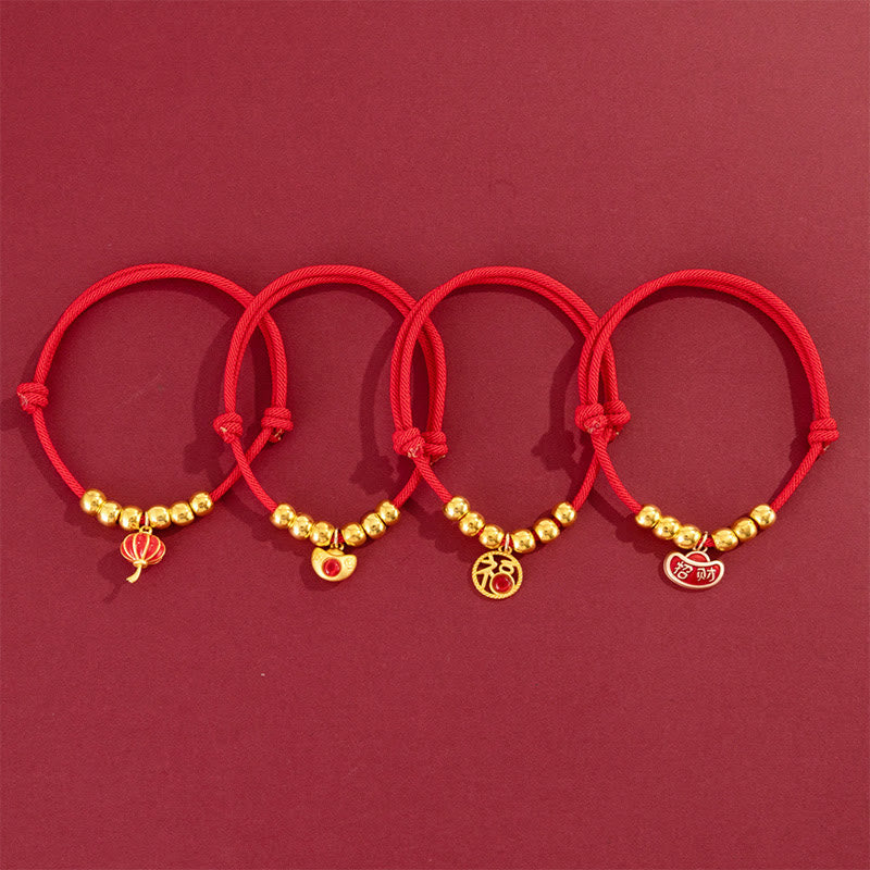Red String Bead Yuanbao Fu Character Protection Adjustable Cats Dogs Pet Collar