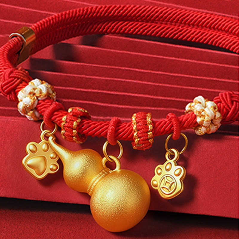 Red String Bead Compass Gourd Protection Adjustable Cats Dogs Pet Collar