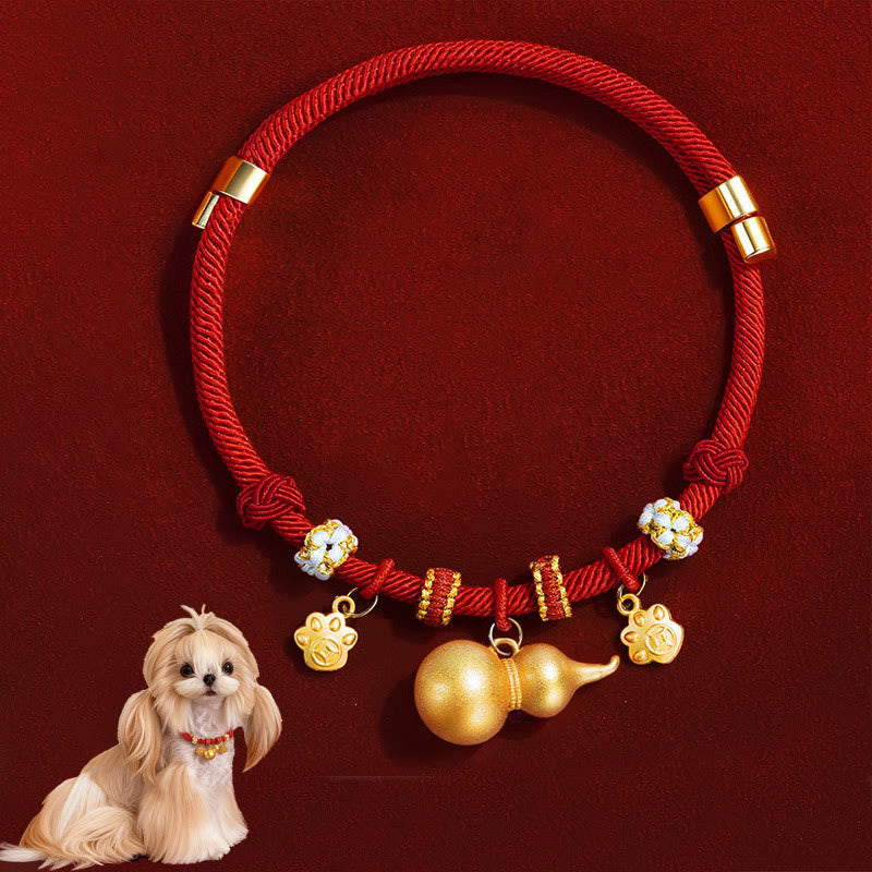 Red String Bead Compass Gourd Protection Adjustable Cats Dogs Pet Collar