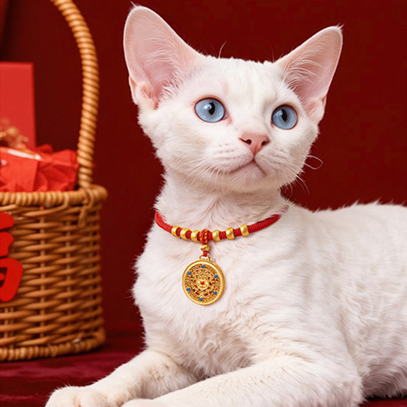 Red String Bead Compass Gourd Protection Adjustable Cats Dogs Pet Collar