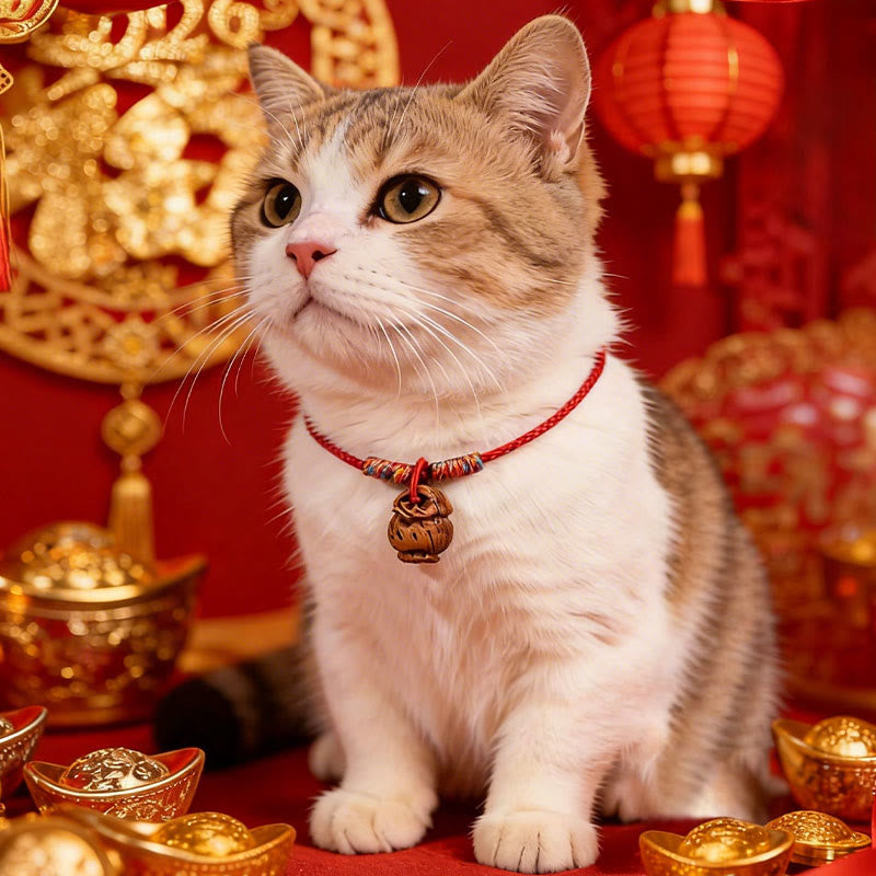Plaited Peach Pit Red String Strength Adjustable Cats Dogs Pet Collar