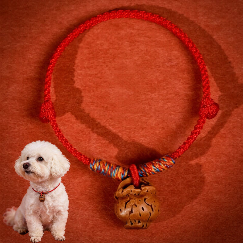 Plaited Peach Pit Red String Strength Adjustable Cats Dogs Pet Collar