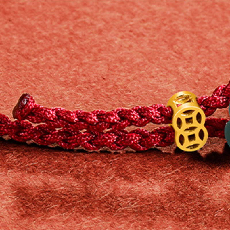Jade Flower Luck Copper Coin Red String Bracelet