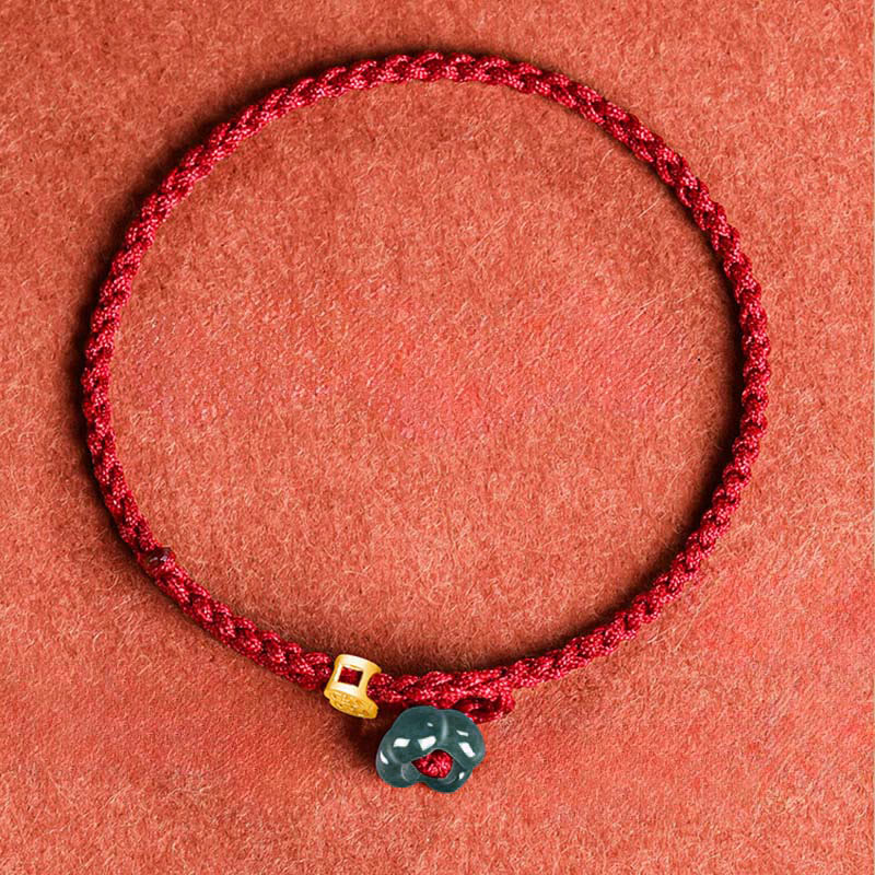 Jade Flower Luck Copper Coin Red String Bracelet