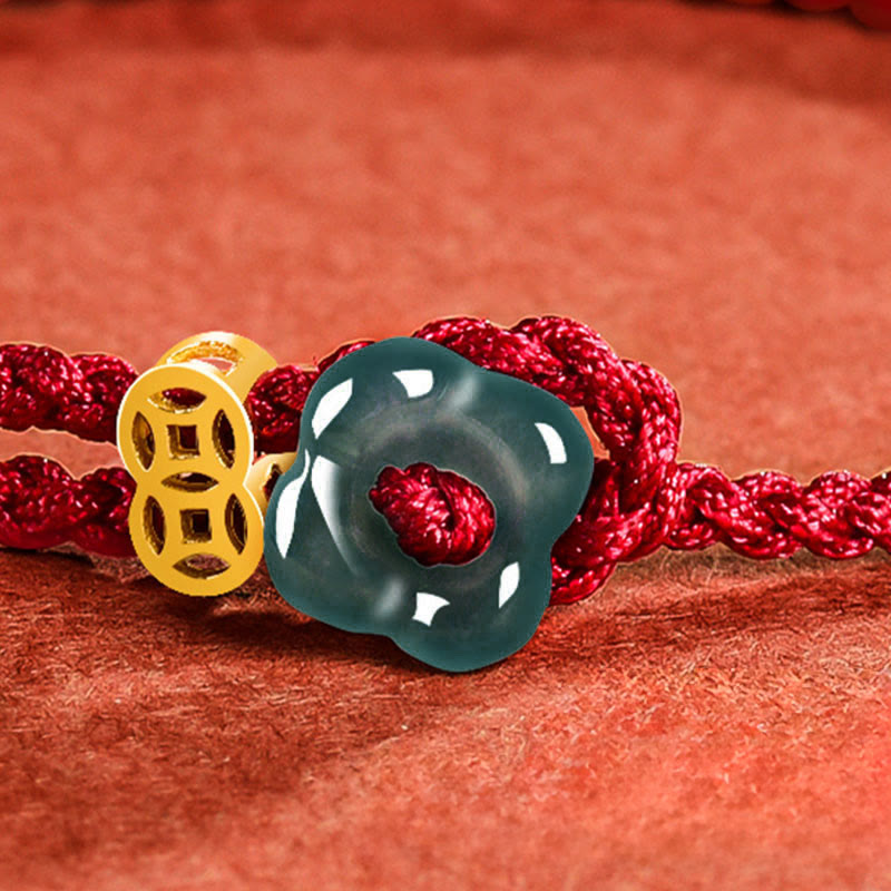 Jade Flower Luck Copper Coin Red String Bracelet