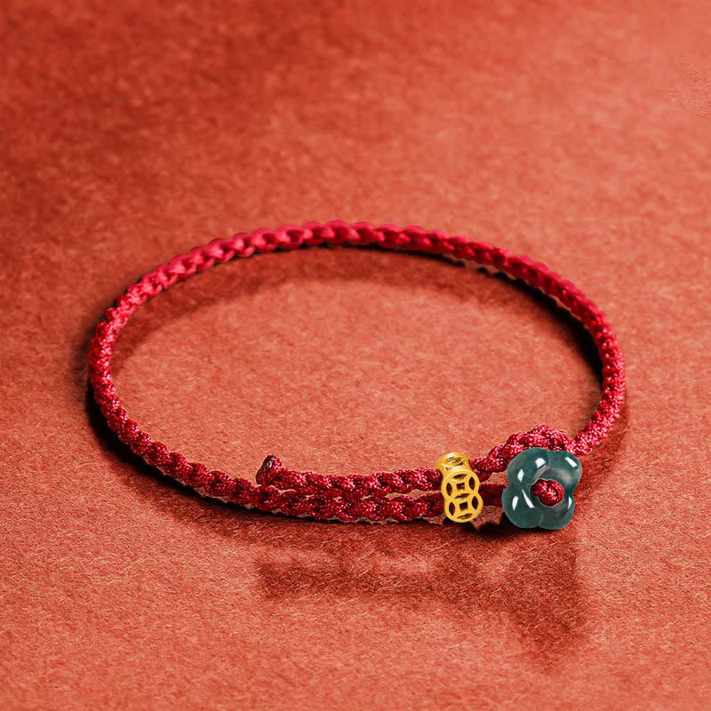 Jade Flower Luck Copper Coin Red String Bracelet