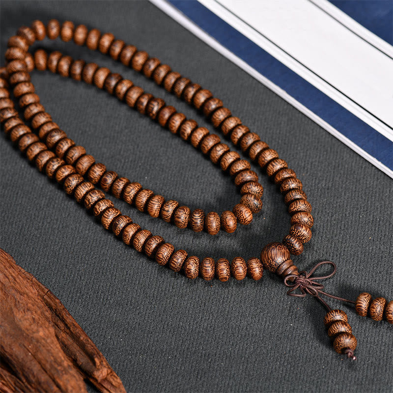 108 Textured Wood Beads Calm Energy Mala