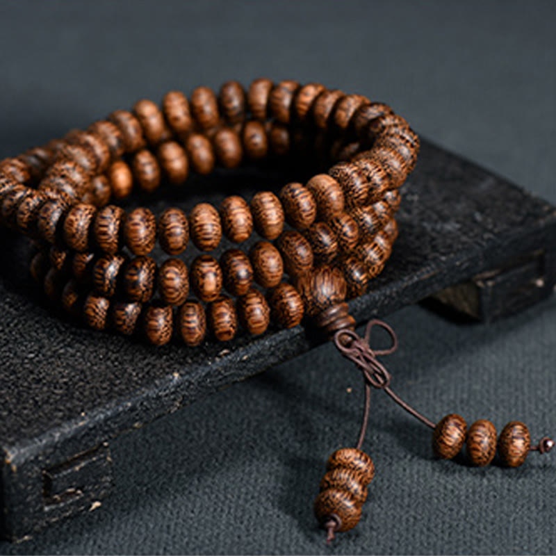 108 Textured Wood Beads Calm Energy Mala
