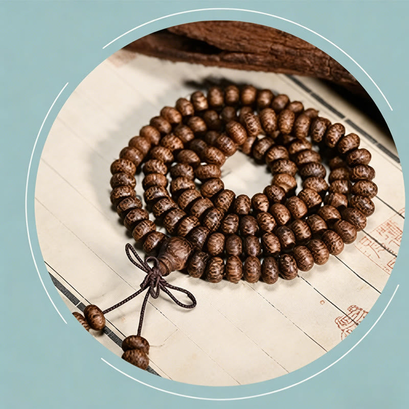 108 Textured Wood Beads Calm Energy Mala